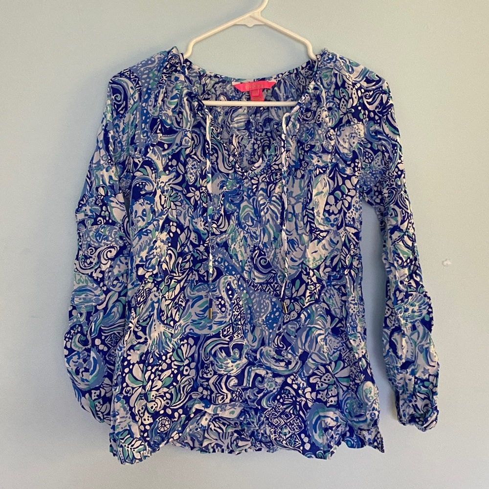 NWOT Lilly Pulitzer Blue Waves Long Sleeve Shirt